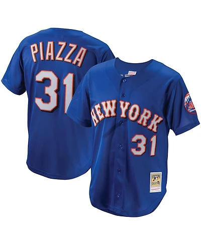 Men's Mitchell & Ness Mike Piazza Royal New York Mets Cooperstown Collection Mesh Batting Practice Button-Up Jersey