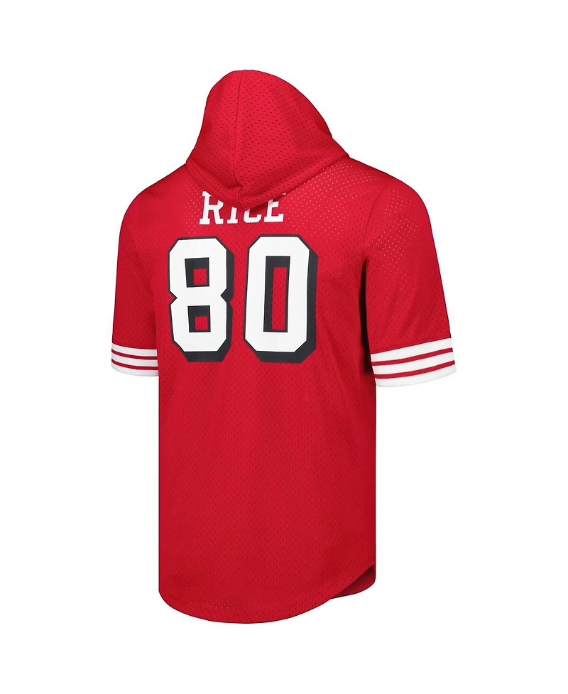 Men's Mitchell & Ness Jerry Rice Scarlet San Francisco 49ers Retired Player Name and Number Mesh Hoodie T-shirt