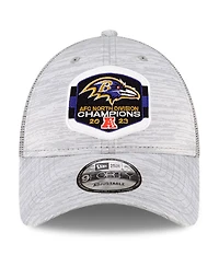 Men's New Era Heather Gray Baltimore Ravens 2023 Afc North Division Champions Locker Room Trophy Collection Trucker 9FORTY Adjustable Hat