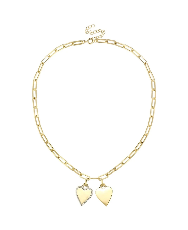 14k Gold Plated Cubic Zirconia Double Pendant Cable Chain Adjustable Necklace