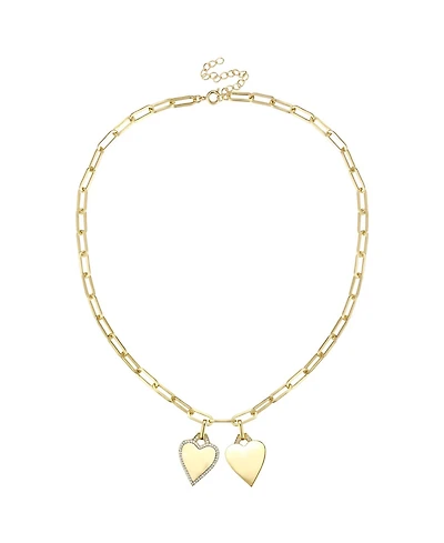 14k Gold Plated Cubic Zirconia Double Pendant Cable Chain Adjustable Necklace