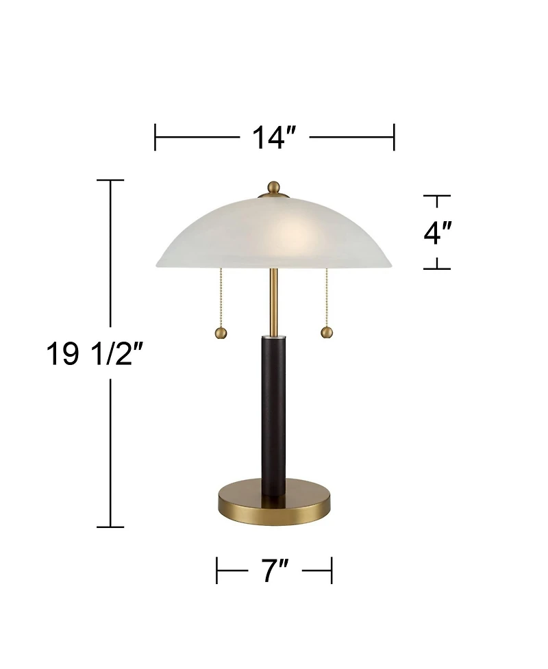 Orbital Mid Century Modern Desk Lamp 19 1/2" High Brown Wood Gold Metal White Frosted Glass Dome Shade for Bedroom Living Room Nightstand Bedside