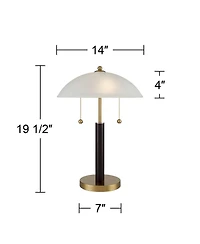Orbital Mid Century Modern Desk Lamp 19 1/2" High Brown Wood Gold Metal White Frosted Glass Dome Shade for Bedroom Living Room Nightstand Bedside