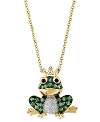 Effy Tsavorite (3/8 ct. t.w.), White Diamond (1/10 ct. t.w.) & Black Diamond Accent Frog Prince 18" Pendant Necklace in 14k Gold