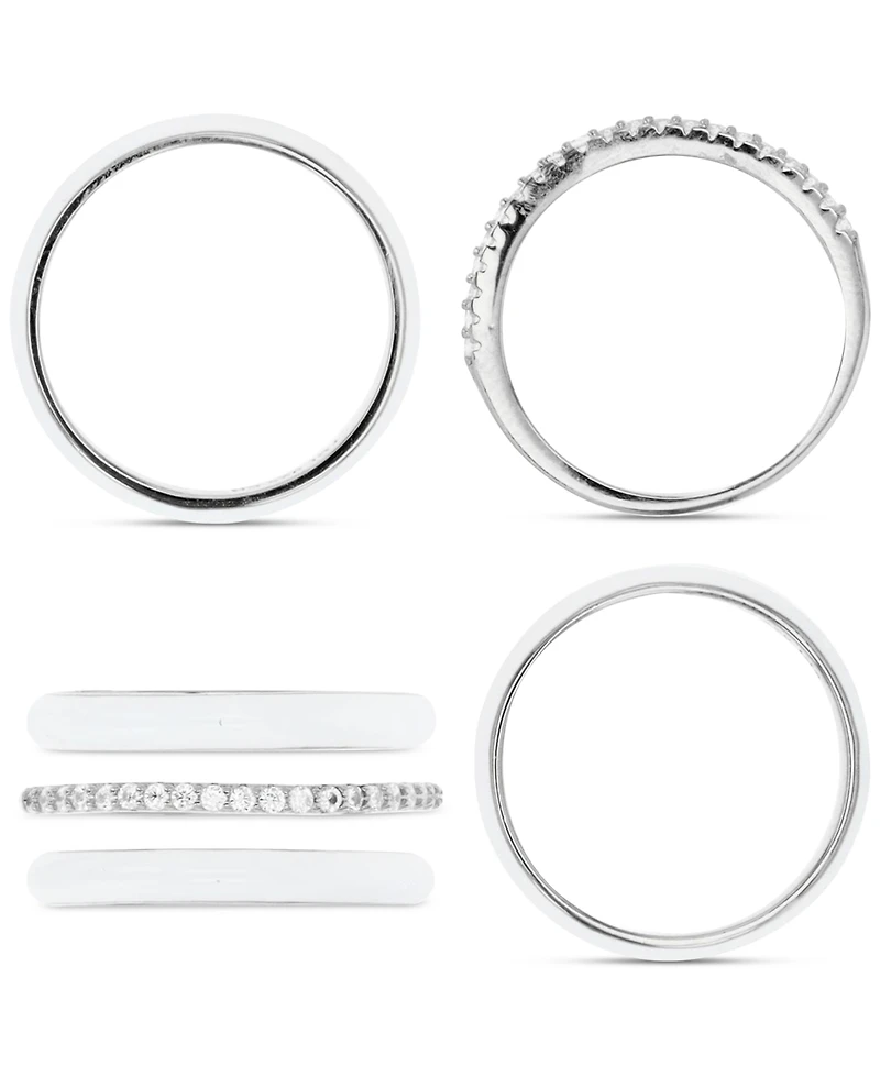 3-Pc. Set Enamel & Cubic Zirconia Stack Ring Sterling Silver