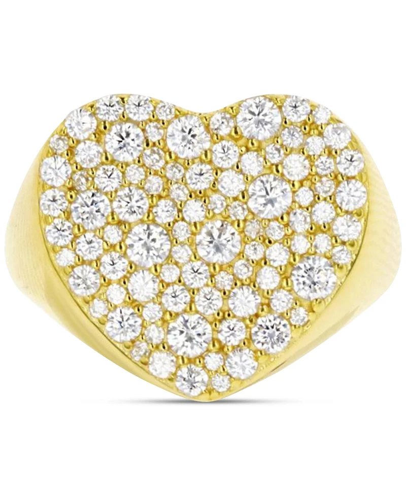 Cubic Zirconia Cluster Heart Ring in 14k Gold-Plated Sterling Silver