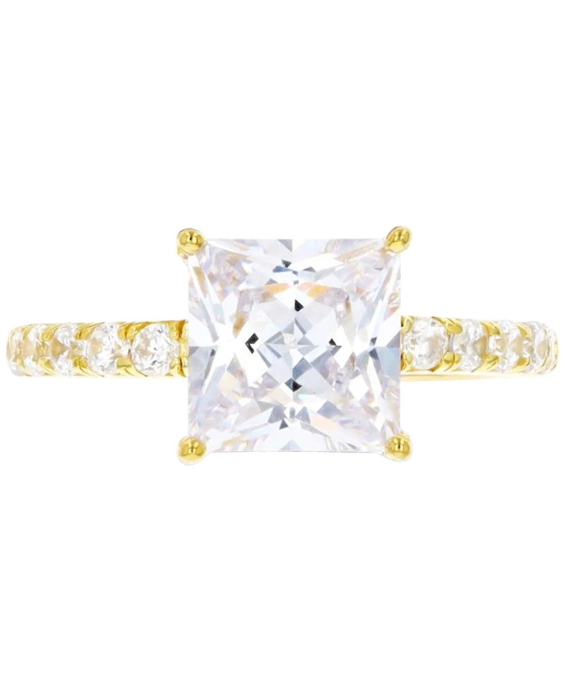 Cubic Zirconia Cushion-Cut Engagement Ring 14k Gold-Plated Sterling Silver