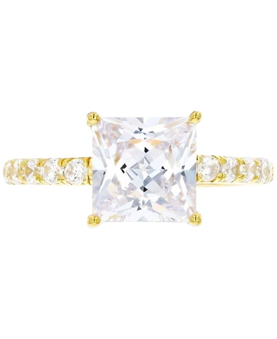 Cubic Zirconia Cushion-Cut Engagement Ring 14k Gold-Plated Sterling Silver