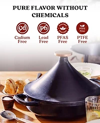 Alva Nori 3Qt Enameled Cast Iron Authentic Moroccan Tagine with Bronze Gold Knob