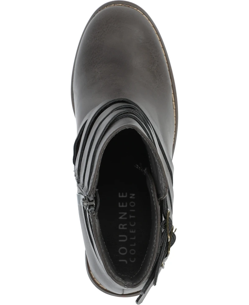 Journee Collection Women's Strap Round Toe Stacked Heel Dress Booties