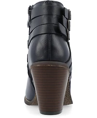 Journee Collection Women's Strap Round Toe Stacked Heel Dress Booties