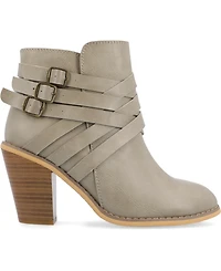 Journee Collection Women's Strap Round Toe Stacked Heel Dress Booties