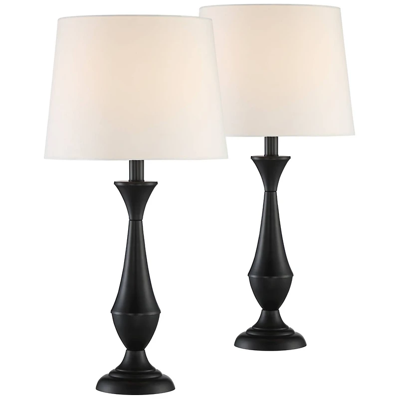 360 Lighting Joyce Modern Table Lamps 24" High Set of 2 Black Metal White Linen Tapered Drum Shade for Bedroom Living Room Bedside Nightstand Off