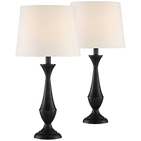 360 Lighting Joyce Modern Table Lamps 24" High Set of 2 Black Metal White Linen Tapered Drum Shade for Bedroom Living Room Bedside Nightstand Off