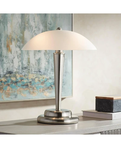 360 Lighting Deco Modern Accent Table Lamp 17" High Brushed Steel Touch On Off White Glass Dome Shade for Bedroom Bedside Nightstand Office Famil