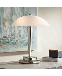 360 Lighting Deco Modern Accent Table Lamp 17" High Brushed Steel Touch On Off White Glass Dome Shade for Bedroom Bedside Nightstand Office Famil