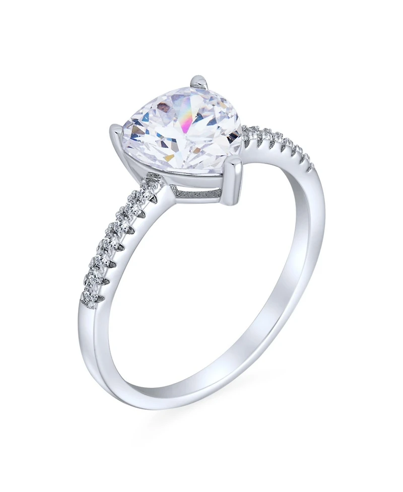 Bling Jewelry Romantic Classic 2.5CTW Heart Shape Solitaire Cubic Zirconia Cz Promise Ring .925 Sterling Silver 1MM Band