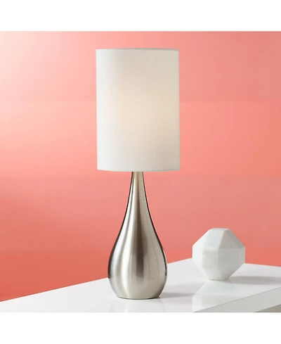 360 Lighting Modern Accent Table Lamp 21" High Brushed Nickel Metal Teardrop White Cylinder Shade for Bedroom Living Room House Bedside Nightstan