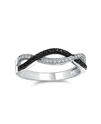 Bling Jewelry Two Tone Black White Cz Twist Knot 1/2 Eternity Clear Pave Cubic Zirconia Infinity Band Ring .925 Sterling Silver