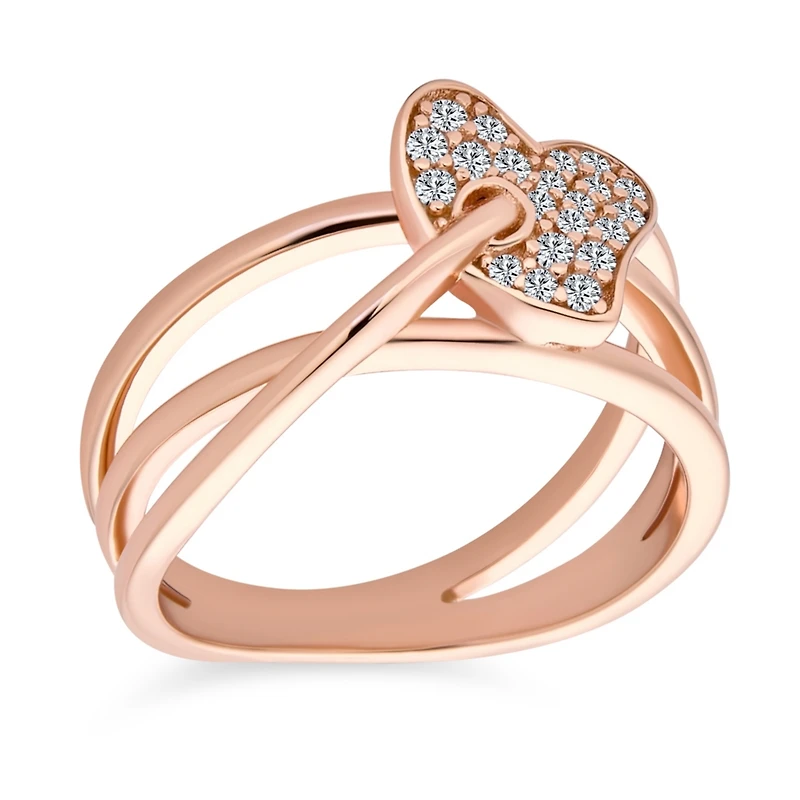 Bling Jewelry Pave Cz Accent Cubic Zirconia Crossover Intertwined Infinity Heart Promise Ring Rose Gold Plated Sterling Silver