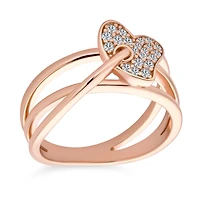 Bling Jewelry Pave Cz Accent Cubic Zirconia Crossover Intertwined Infinity Heart Promise Ring Rose Gold Plated Sterling Silver