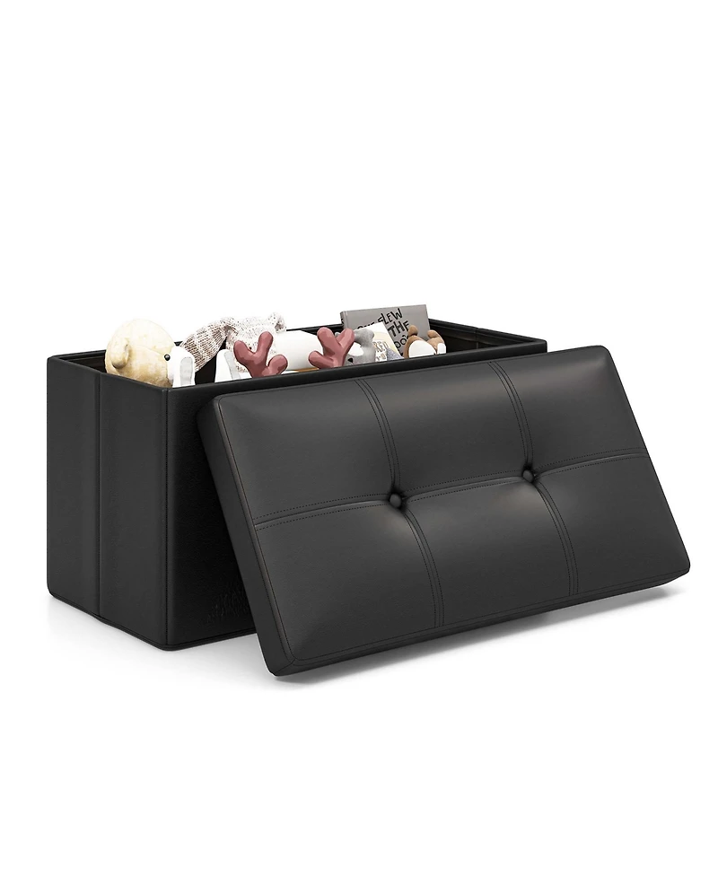 Folding Storage Ottoman Upholstered Rectangle Footstool Pvc Leather 22.5 Gallon