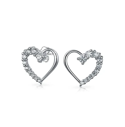 Bling Jewelry Love Is A Journey Cubic Zirconia Pave Cz Open Heart Shaped Stud Earrings Sterling Silver