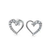 Bling Jewelry Love Is A Journey Cubic Zirconia Pave Cz Open Heart Shaped Stud Earrings Sterling Silver