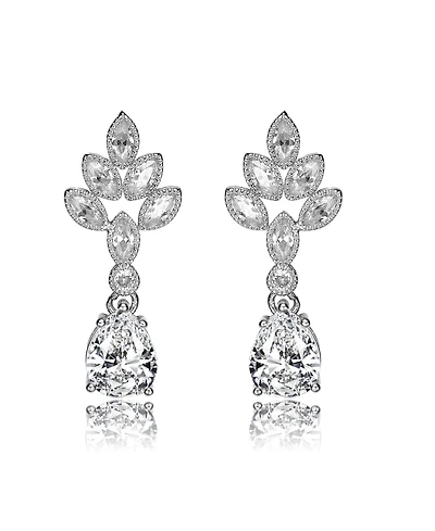 Chic Sterling Silver White Gold Plated Clear Cubic Zirconia Accent Teardrop Dangle Earrings