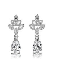 Chic Sterling Silver White Gold Plated Clear Cubic Zirconia Accent Teardrop Dangle Earrings