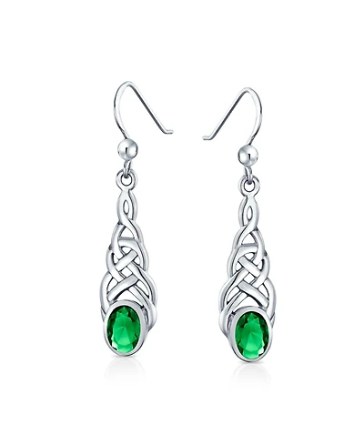 Bling Jewelry Bff Green Oval Bezel Love Knot Dangle Irish Celtic Earrings Fish Hook Sterling Silver