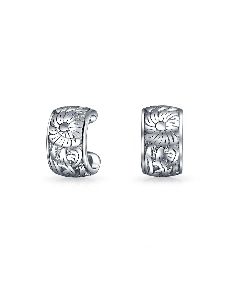 Bling Jewelry Flower Leaves Cartilage Band Sunflower Ear Cuffs Clip Wrap Helix Earrings Non Pierced Ear Sterling Silver