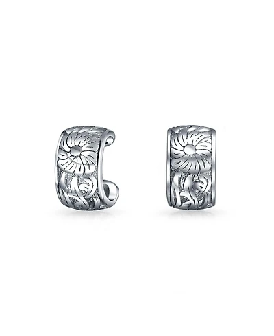 Bling Jewelry Flower Leaves Cartilage Band Sunflower Ear Cuffs Clip Wrap Helix Earrings Non Pierced Ear Sterling Silver
