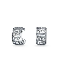 Bling Jewelry Flower Leaves Cartilage Band Sunflower Ear Cuffs Clip Wrap Helix Earrings Non Pierced Ear Sterling Silver