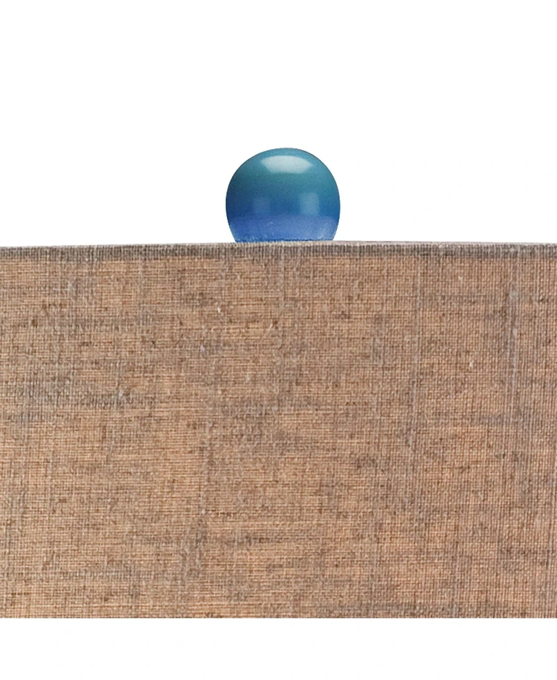 Mid Century Modern Style Table Lamp Ceramic Tiled Teal Tall Tan Linen Fabric Drum Shade Decor for Living Room Bedroom House Bedside Home Office Entryw