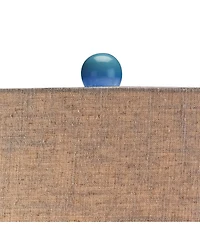 Mid Century Modern Style Table Lamp Ceramic Tiled Teal Tall Tan Linen Fabric Drum Shade Decor for Living Room Bedroom House Bedside Home Office Entryw