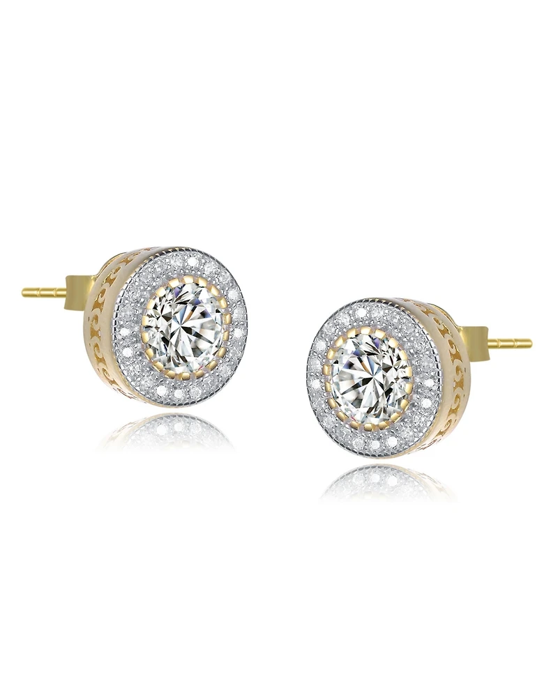 Modern Sterling Silver Cubic Zirconia Round Stud Earrings