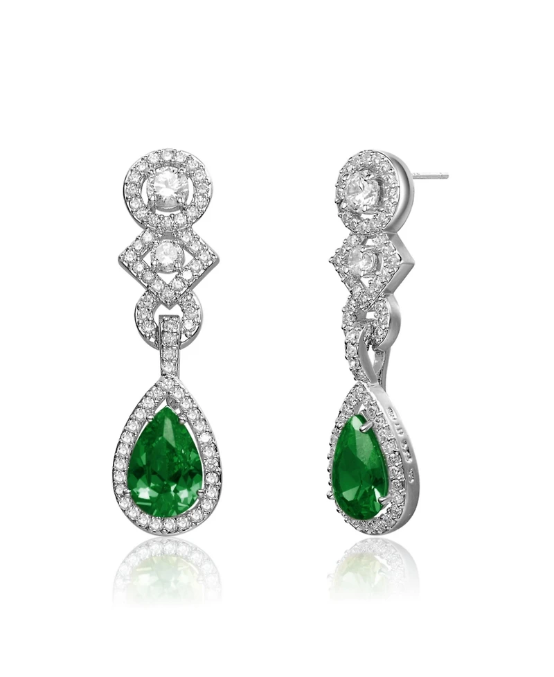 Genevive Cubic Zirconia Sterling Silver Green and Clear Dangle Earrings