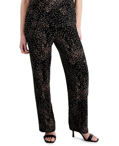 Ak Anne Klein Petite Printed Wide-Leg Pull-On Knit Pants