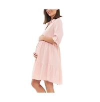 Ripe Maternity Adel Button Through Linen Shirt Dress Soft Pink