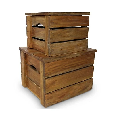 vidaXL Storage Crate Set 2 Pieces Solid Mahogany Wood