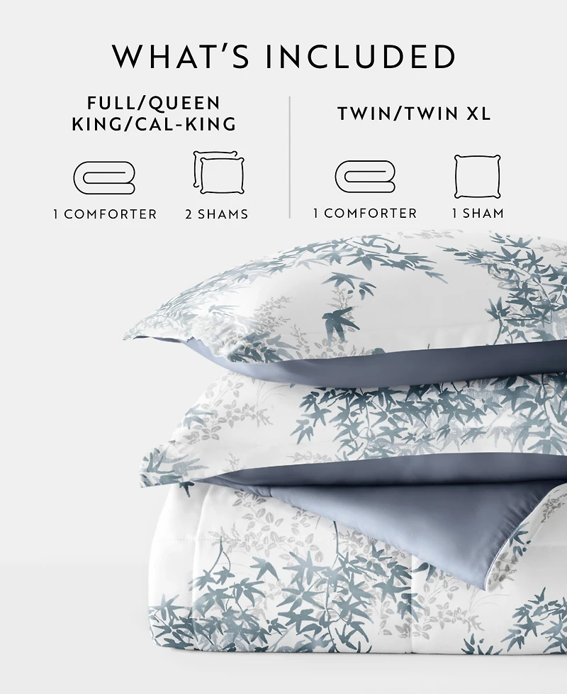 ienjoy Home Bamboo Leaves Blue 3-Piece Comforter Set, King/California King