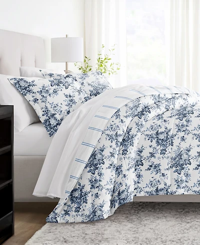 ienjoy Home Cabbage Rose Stripe 3-Piece Comforter Set, King/California King