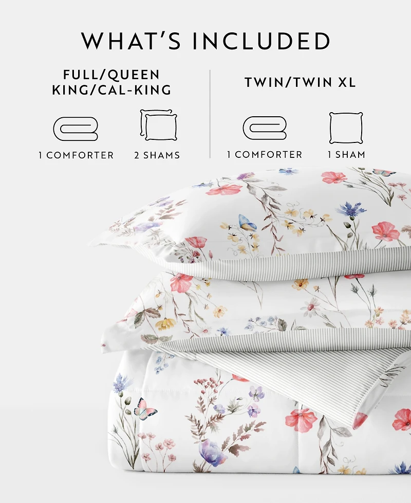 ienjoy Home Meadow Floral Stripe 3-Piece Comforter Set