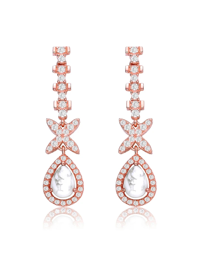 Sterling Silver Clear Cubic Zirconia Pear Lite Dangle Earrings