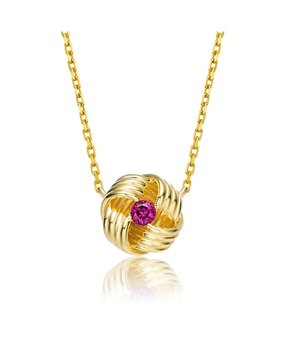 Sterling Silver 14K Gold Plated and Red Cubic Zirconia Round Pendant Necklace