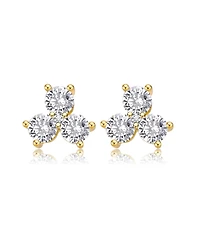 Sterling Silver with Round Cubic Zirconia Clover Stud Earrings