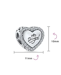 Bling Jewelry Valentine Words "I Love You" Crystal Accent Edge Love Heart Shape Charm Bead Oxidized Sterling Silver Fits European Bracelet