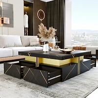 Streamdale Modern Black Square Storage Coffee Table With 4 Drawers