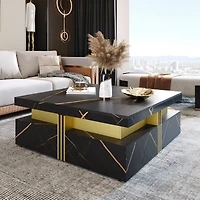 Streamdale Modern Black Square Storage Coffee Table With 4 Drawers